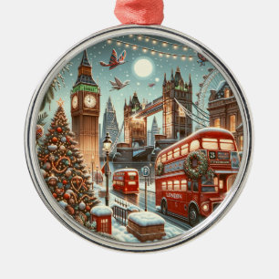 London's Festive Splendor - Vibrant Christmas Car Metal Ornament