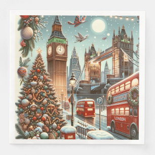 London's Festive Splendor - Vibrant Christmas Car Napkin