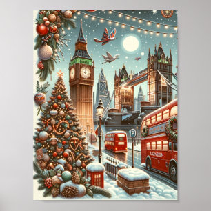 London's Festive Splendor - Vibrant Christmas Car Poster