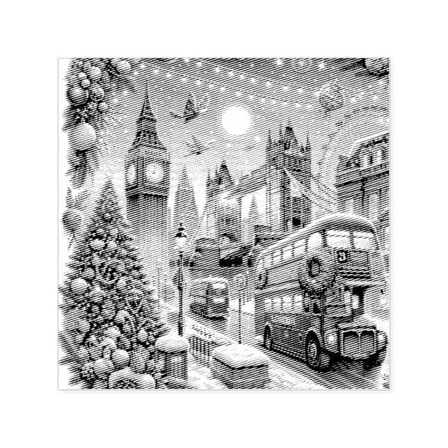London's Festive Splendor - Vibrant Christmas Car Self-inking Stamp (Design)