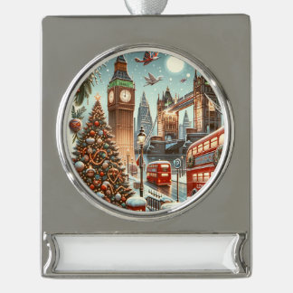 London's Festive Splendor - Vibrant Christmas Car Silver Plated Banner Ornament