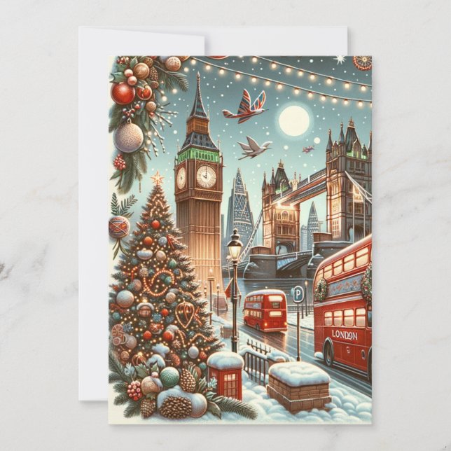 London's Festive Splendor - Vibrant Christmas Car Thank You Card (Front)