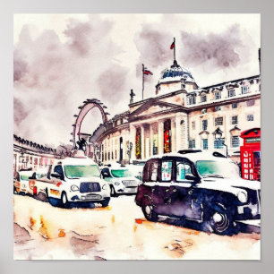  London's Iconic Black Taxi Cabs, (D) Poster