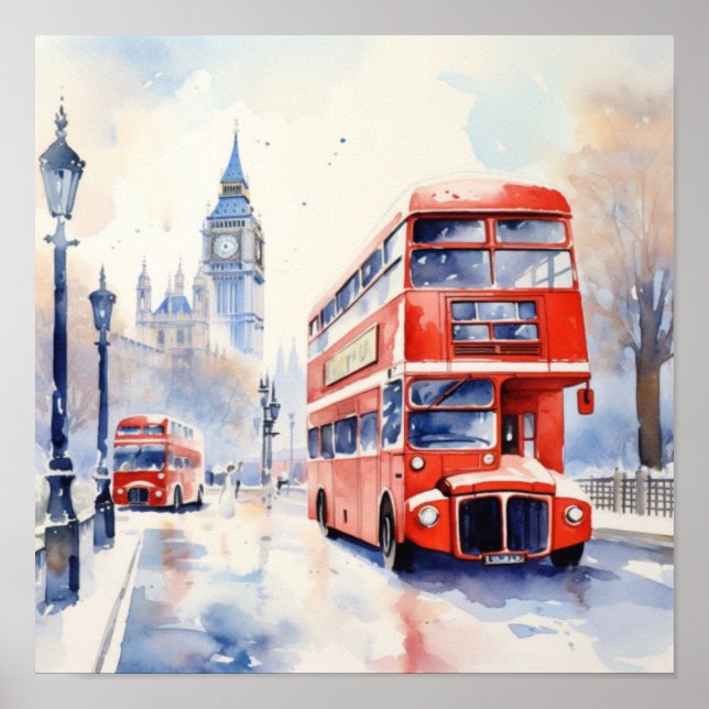  London's Iconic Red Double-Decker Buses, (C) Poster (Front)