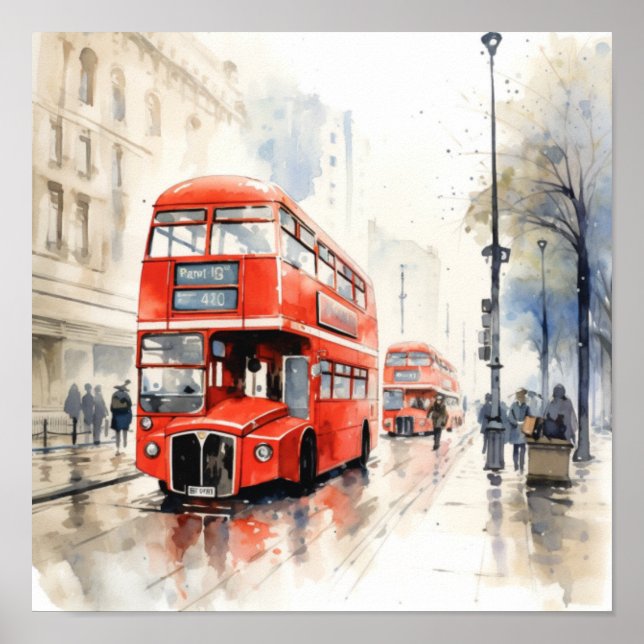  London's Iconic Red Double-Decker Buses, (D) Poster (Front)