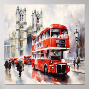  London's Iconic Red Double-Decker Buses, (F) Poster