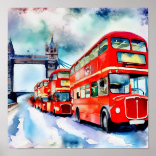  London's Iconic Red Double-Decker Buses, (G) Poster