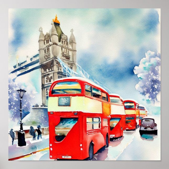  London's Iconic Red Double-Decker Buses, (H) Poster (Front)