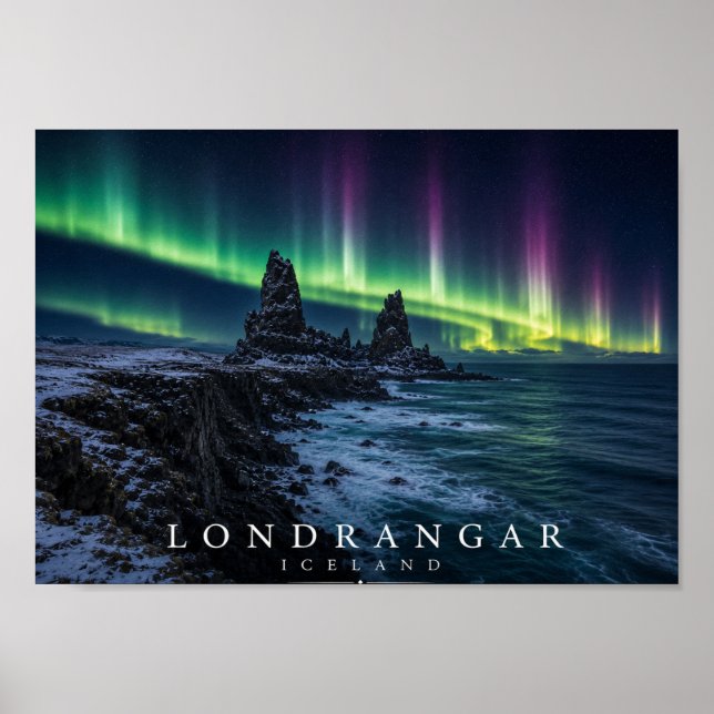 Lóndrangar Basalt Cliffs Iceland A4 Poster (Front)