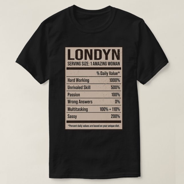 Londyn Nutrition Facts Name Nickname Alias Title F T-Shirt (Design Front)