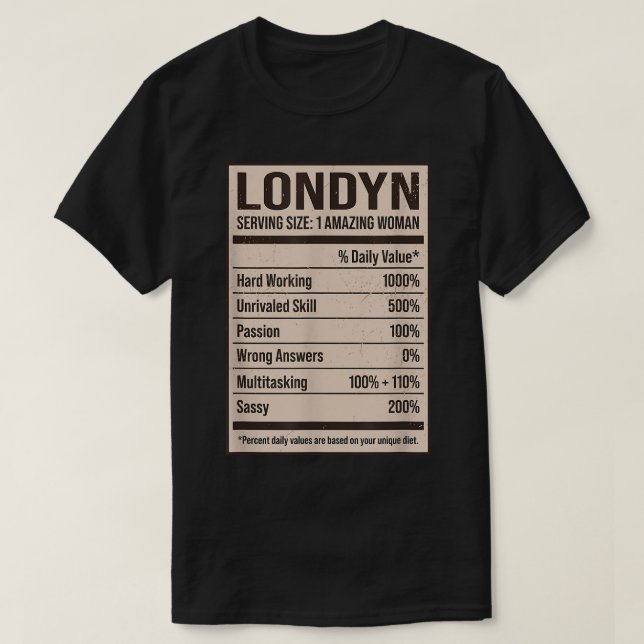 Londyn Nutrition Facts Name Nickname Alias Title F T-Shirt (Design Front)