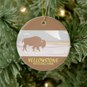 Lone Bison of Yellowstone National Park, Wyoming Ceramic Ornament