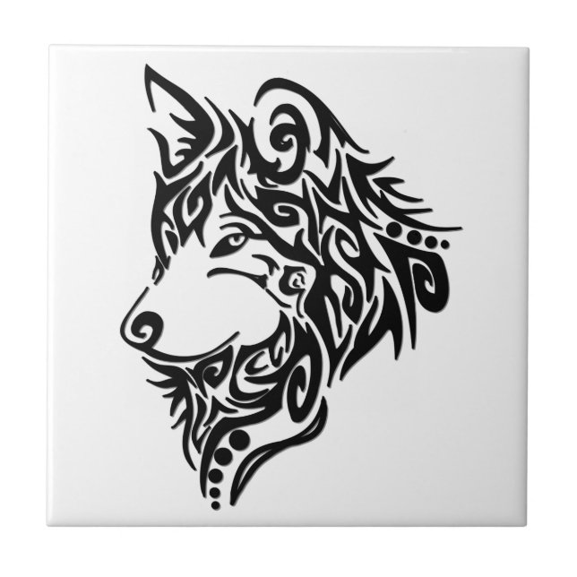 Lone Black Tribal Wolf Ceramic Tile (Front)