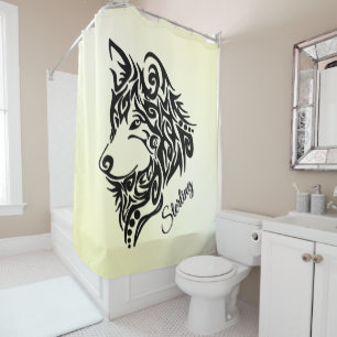 Lone Black Tribal Wolf Personal Yellow Shower Curtain