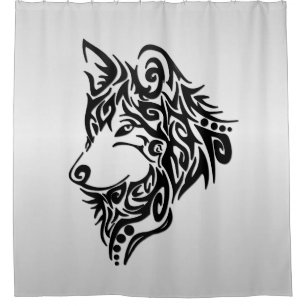 Lone Black Tribal Wolf Shower Curtain