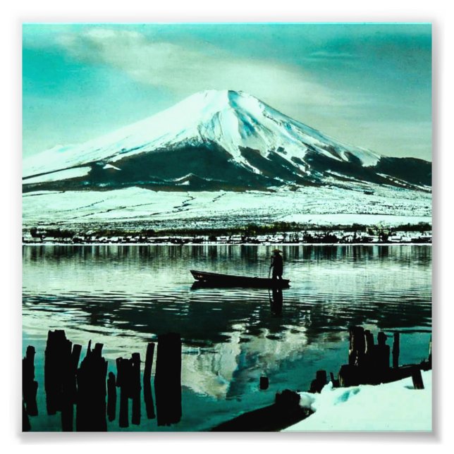 Lone Boatman Beneath the Winter Shadow of Mt. Fuji Photo Print (Front)