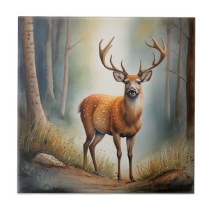 Lone Buck In Quiet Woods Wild Animal Ceramic Tile