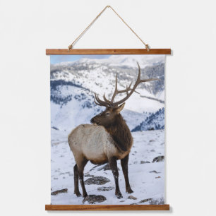 Lone Bull Elk in Snow   Yellowstone National Park Hanging Tapestry