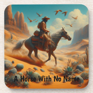 Lone Cowboy in Desert Canyon - Surreal Western Art Coaster
