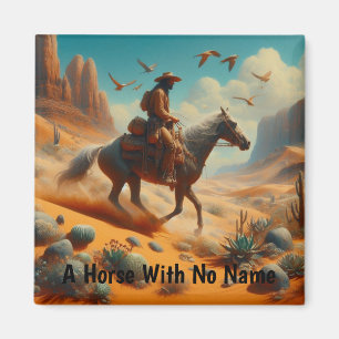 Lone Cowboy in Desert Canyon - Surreal Western Art Magnet