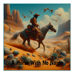 Lone Cowboy in Desert Canyon - Surreal Western Art Poster