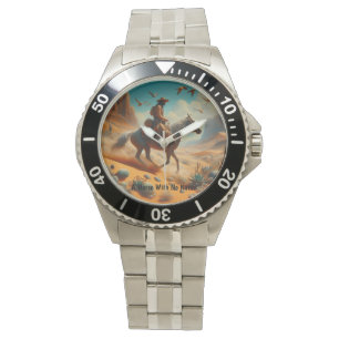 Lone Cowboy in Desert Canyon - Surreal Western Art Watch