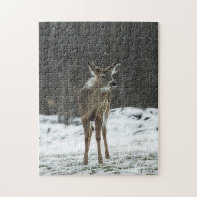 Lone Deer In Snow Jigsaw Puzzle (Vertical)