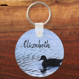Lone Duck Silhouette Wildlife Water Ripples Photo Key Ring
