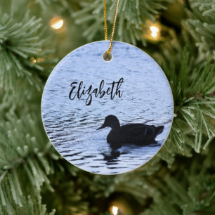 Lone Duck Wildlife Lake Water Ripples Photography Ceramic Ornament