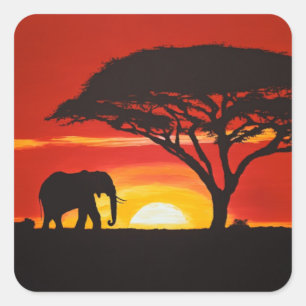 Lone Elephant in African Sunset Square Sticker