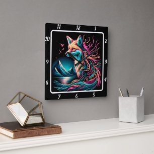 Lone Fox in the Highlands Square Wall Clock