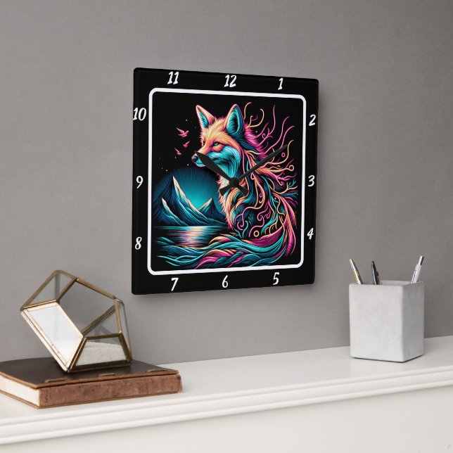 Lone Fox in the Highlands Square Wall Clock (Office)