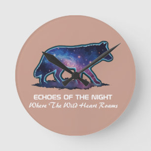 Lone Galaxy Wolf Silhouette (Echoes of the night) Round Clock