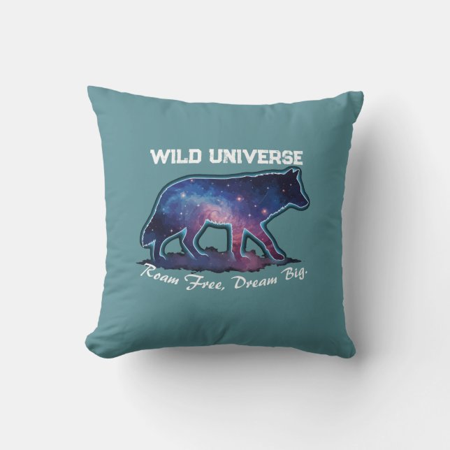 Lone Galaxy Wolf Silhouette (wild universe) Cushion (Front)