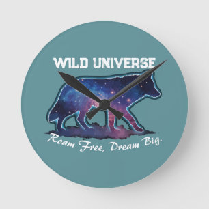 Lone Galaxy Wolf Silhouette (wild universe) Round Clock