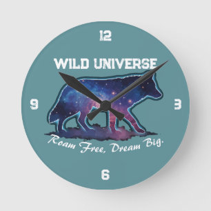 Lone Galaxy Wolf Silhouette (wild universe) - Round Clock