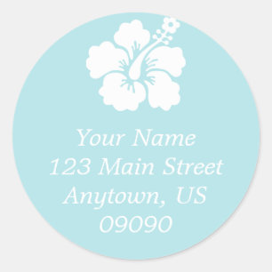 Lone Hibiscus Flower Address Label (Pale Blue)