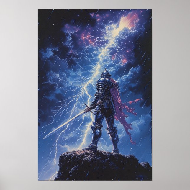  Lone Knight in Storm Poster (Front)