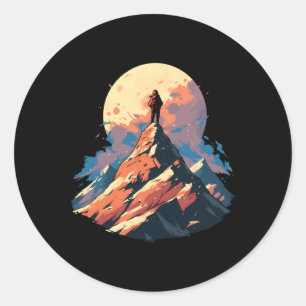 Lone Mountain Climber Design - Climbing And Hiking Classic Round Sticker