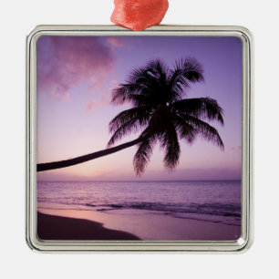 Lone palm tree at sunset, Coconut Grove beach 2 Metal Tree Decoration