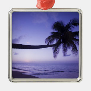 Lone palm tree at sunset, Coconut Grove beach 3 Metal Ornament