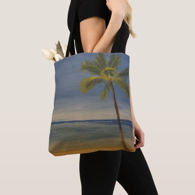 Lone Palm Tree on the Beach, by Gary Poling Tote Bag (Close Up)