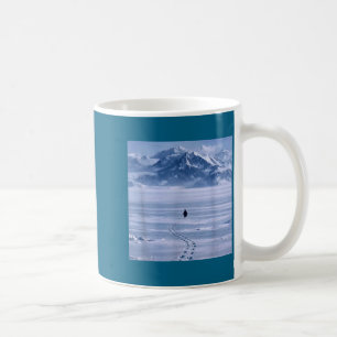 Lone Penguin Walking Toward Mountain Illustration Coffee Mug