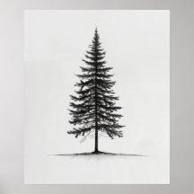 Lone Pine Tree modern black line art minimalist