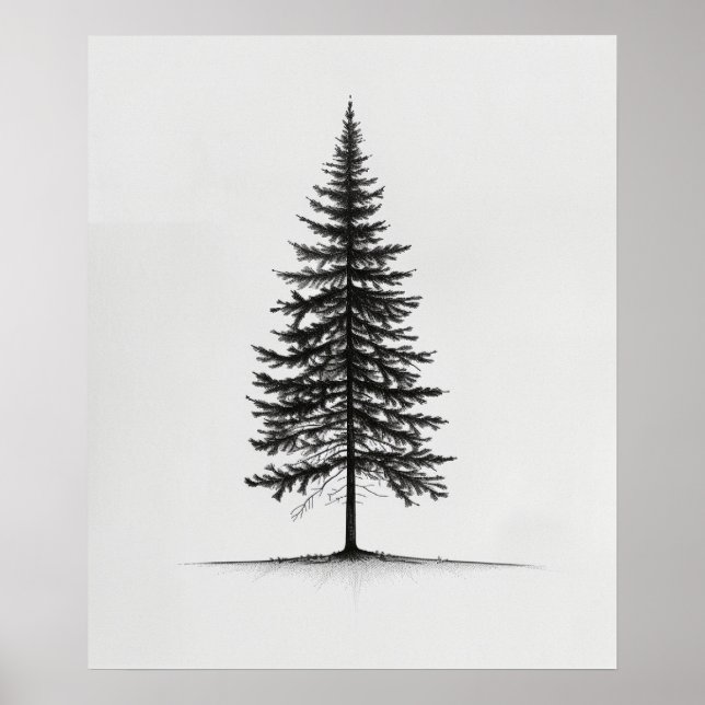 Lone Pine Tree modern black line art minimalist Poster (Front)