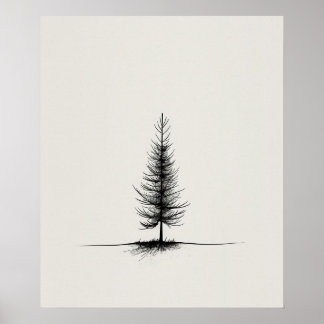 Lone Pine Tree modern black line art minimalist Poster