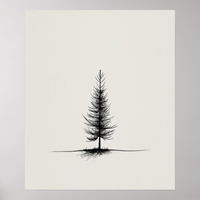 Lone Pine Tree modern black line art minimalist Poster (Front)