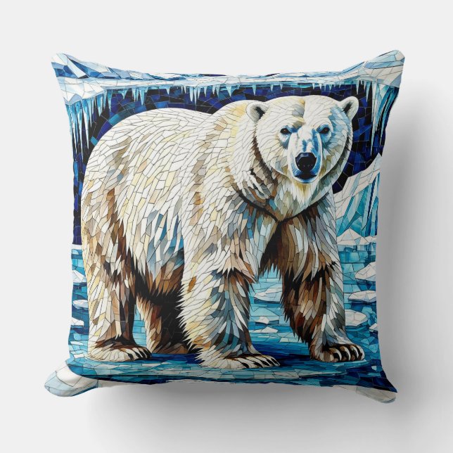 Lone Polar Bear On Ice In Dramatic Arctic Cave Cushion (Front)