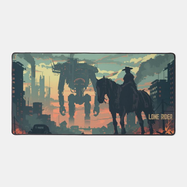 Lone Rider Post-apocalyptic Landscape Desk Mat (Front)