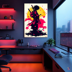 Lone Samurai Among Falling Sakura Poster